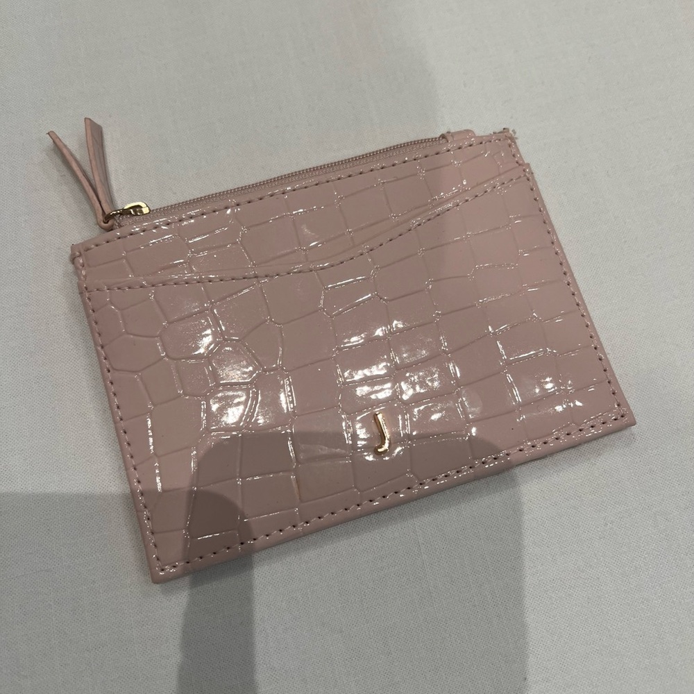 NWOT - Pink Croc-Letter “J” Embossed Card Holder